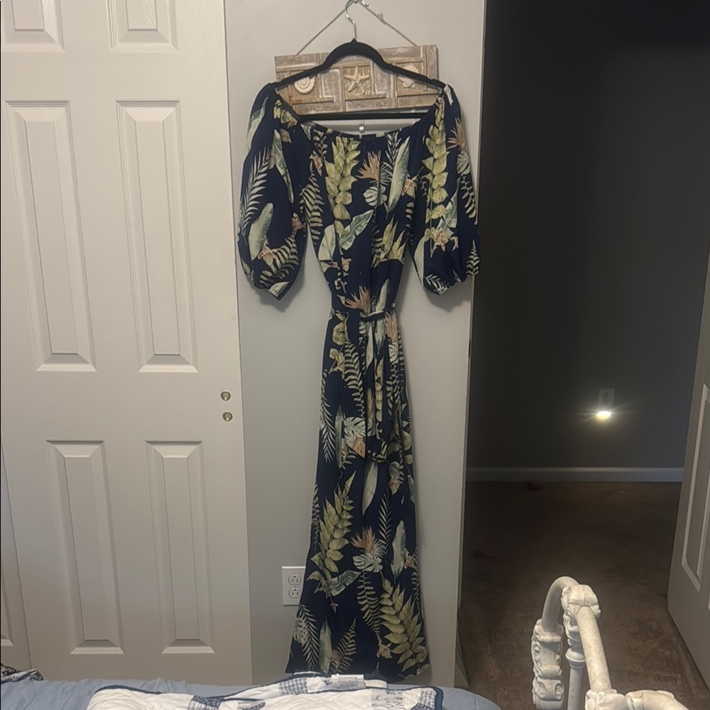 SHEIN Dark Blue and Green Botanical Maxi Dress